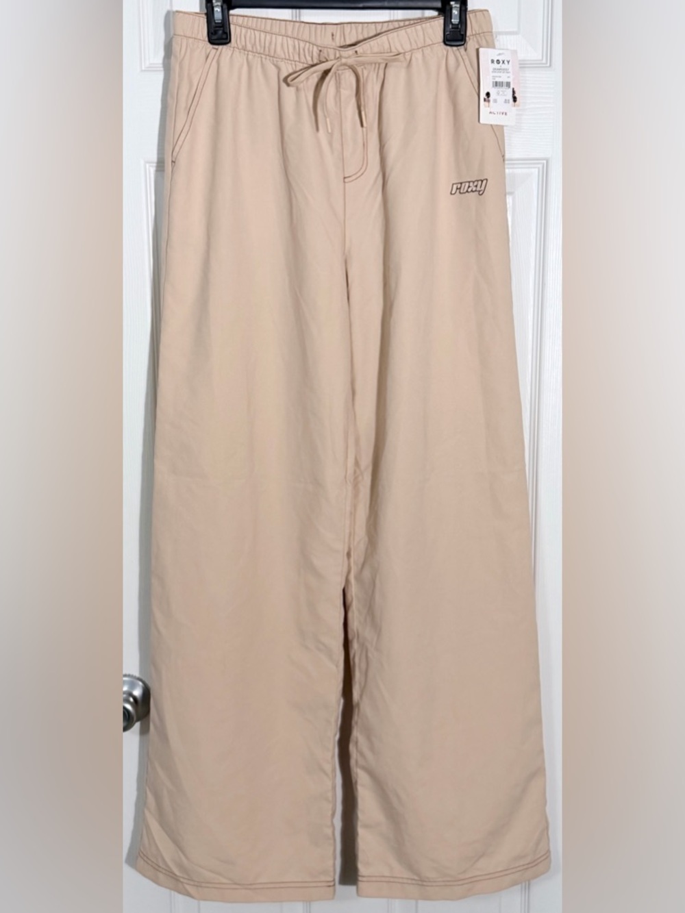 Roxy Y2K Wide Leg Pants Beige UFO Style Tech Skater Lounge Size Medium NWT